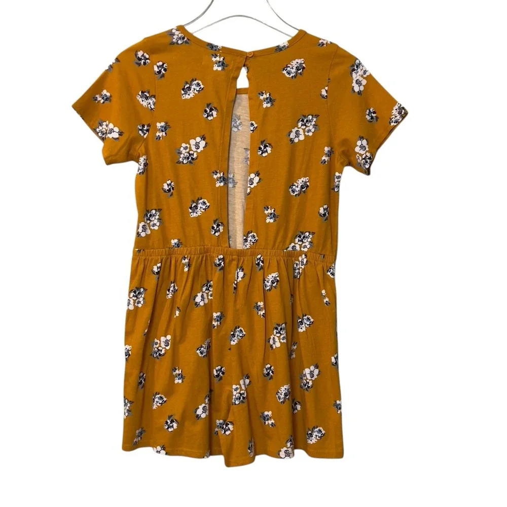 Melrose & Market Girls Size XL/14-16 Yellow Black Floral Romper Keyhole Back NEW